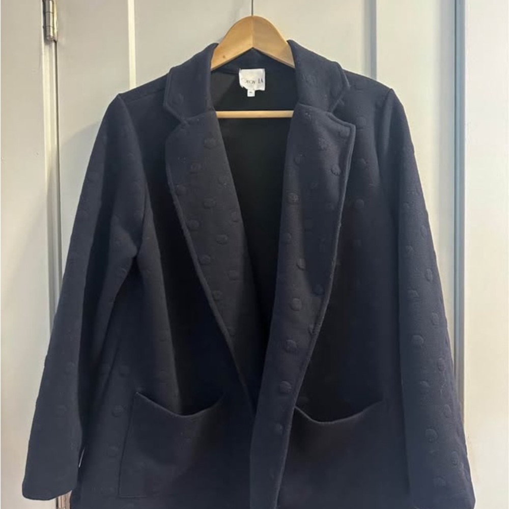 Navy Textured Open-Front Blazer Jacket